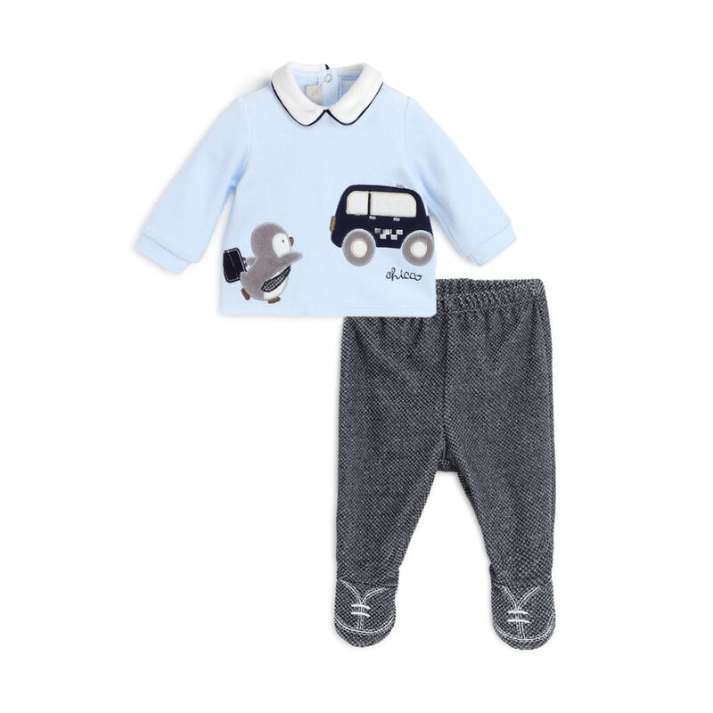 Boys Light Blue Applique Smock with Legging image number null
